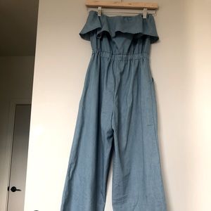 Chambray-style Strapless Jumpsuit